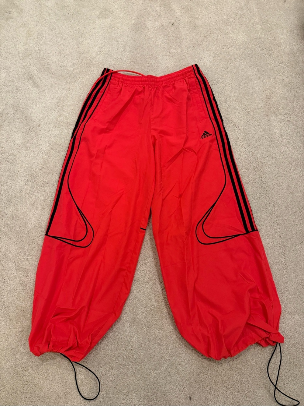 adidas Red Track Joggers with Black Stripe Accents